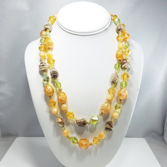 Vintage West Germany Lime & Gold Lucite Art Beads Necklace - Picture 10 of 10